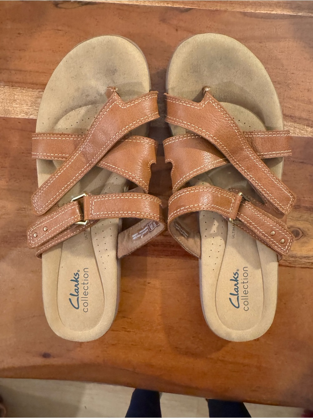 Clarks Women's Tan Leather Multi-Strap Comfort Sandals